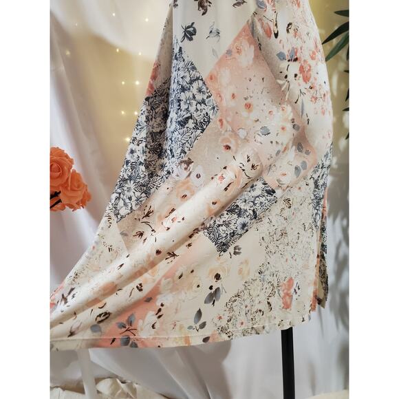 Vtg CIO 90s Y2K Faux Wrap Surplice Patchwork Floral Midi Dress Size L Fairy Boho - Picture 6 of 9